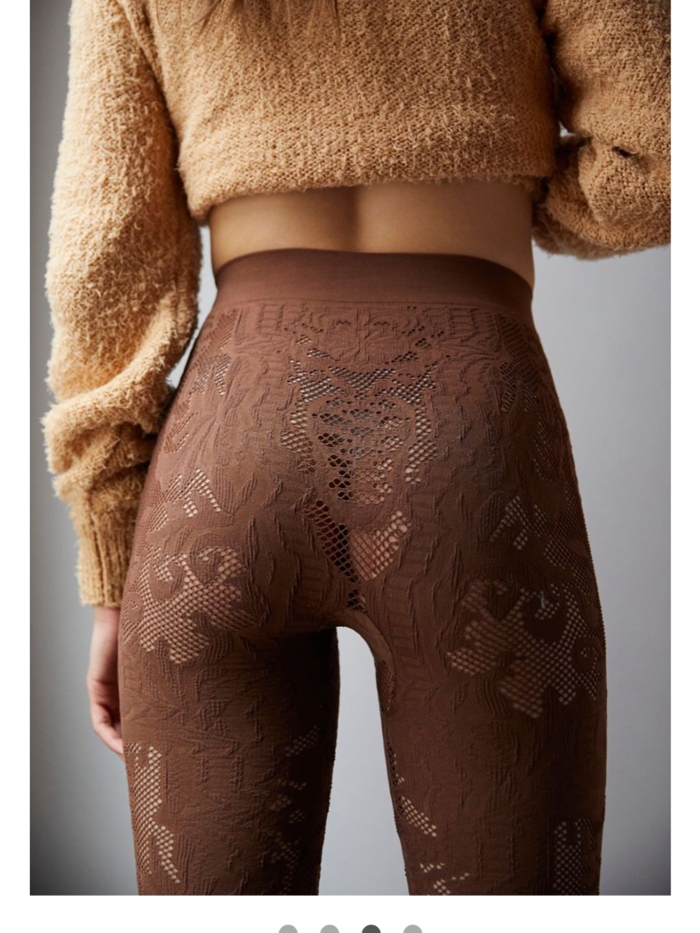 Textured Brown High-Waist Women's lace Leggings - Picture 3 of 4